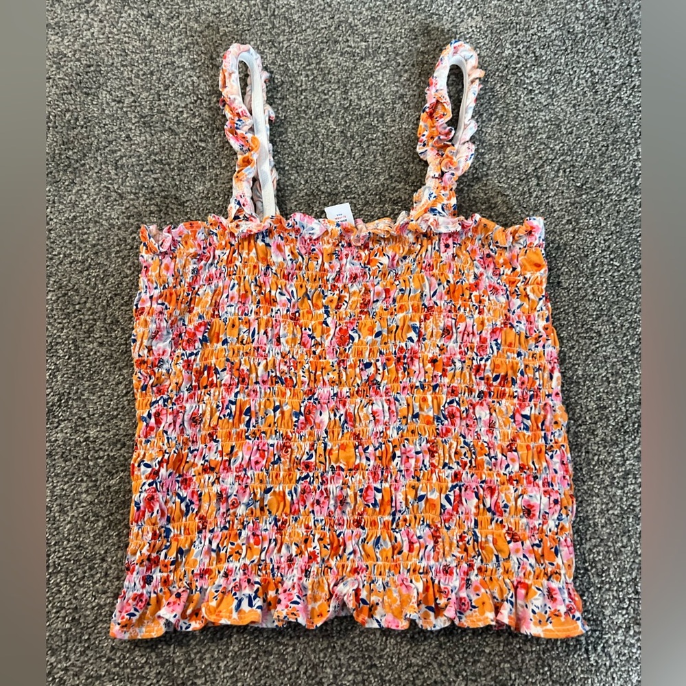 Old Navy Women's Sleeveless Smocked Top Multicolored Pink, Orange Floral Small